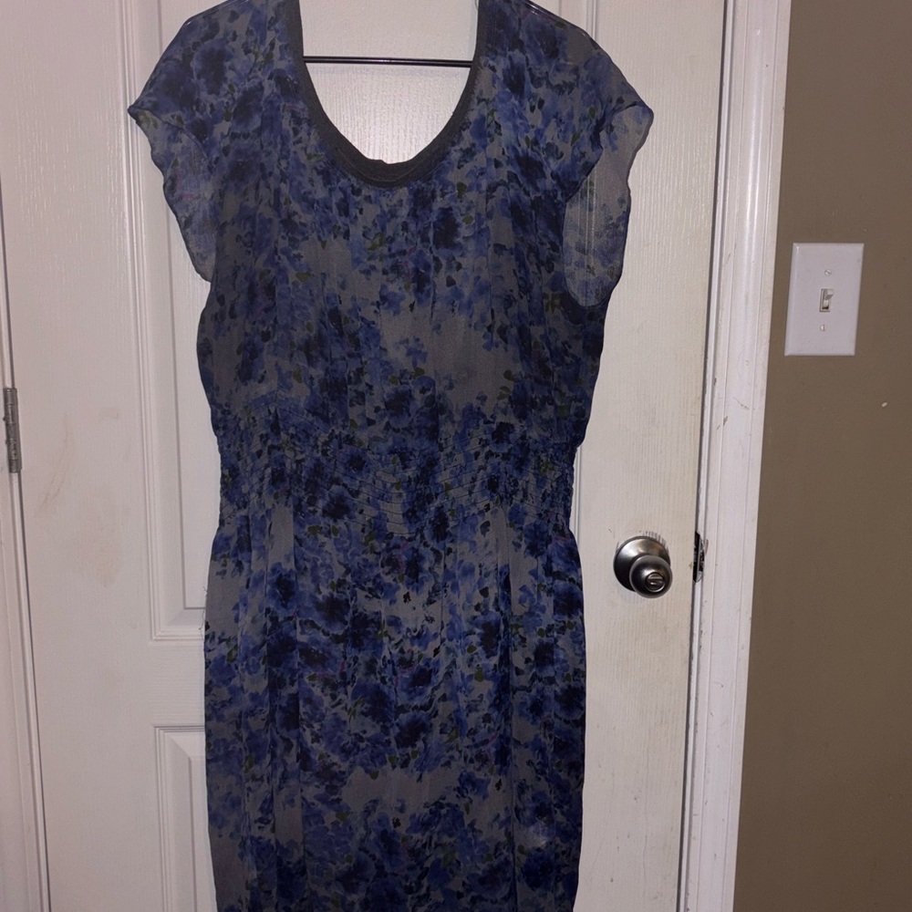Dkny Blue Sheath Midi Dress with Flutter Cap Sleeves